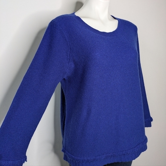 Tyler Boe blue long sleeve fringe accent 100% cashmere sweater L - Picture 3 of 7